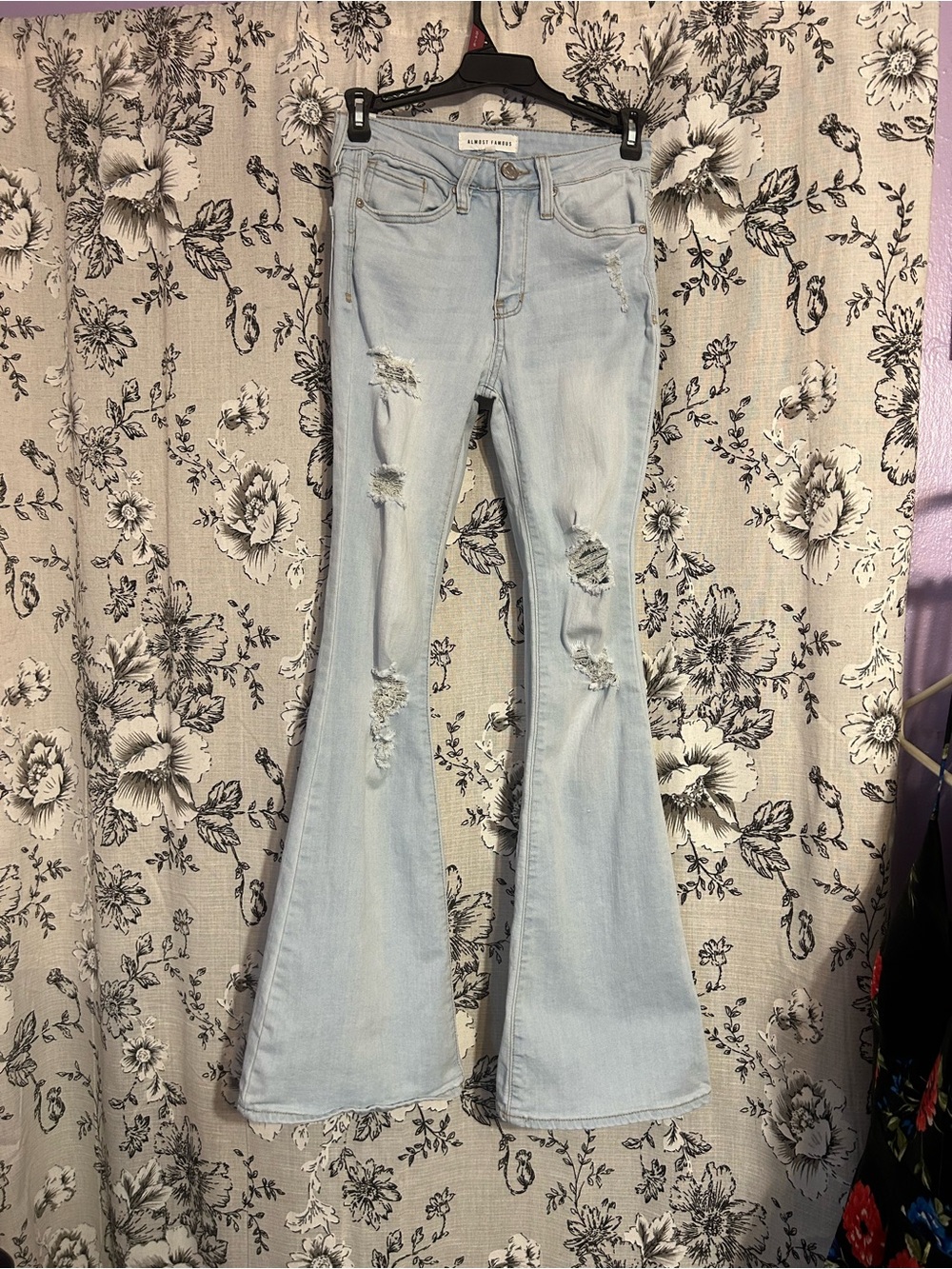 Almost Famous Light Blue Distressed Flare Jeans